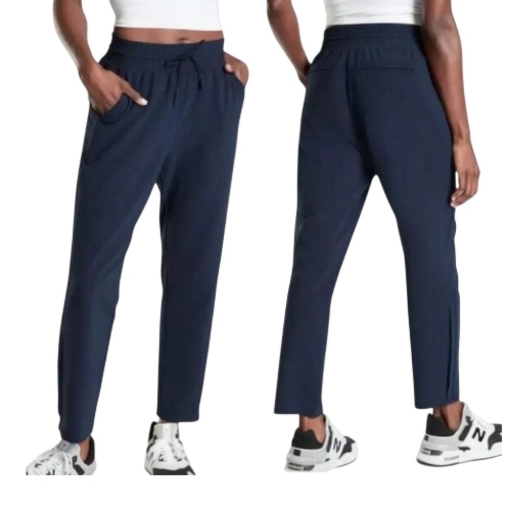 ATHLETA Navy Blue Metropolis Straight Leg Ankle Zip Athleisure Pants Size 6 NWT